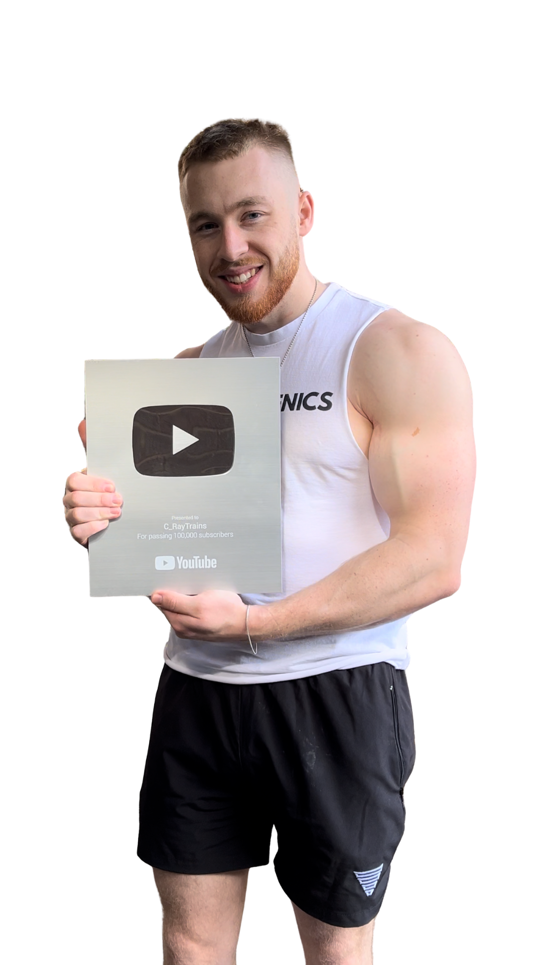Callum Rayment holding a YouTube Silver Play Button for C_RayTrains